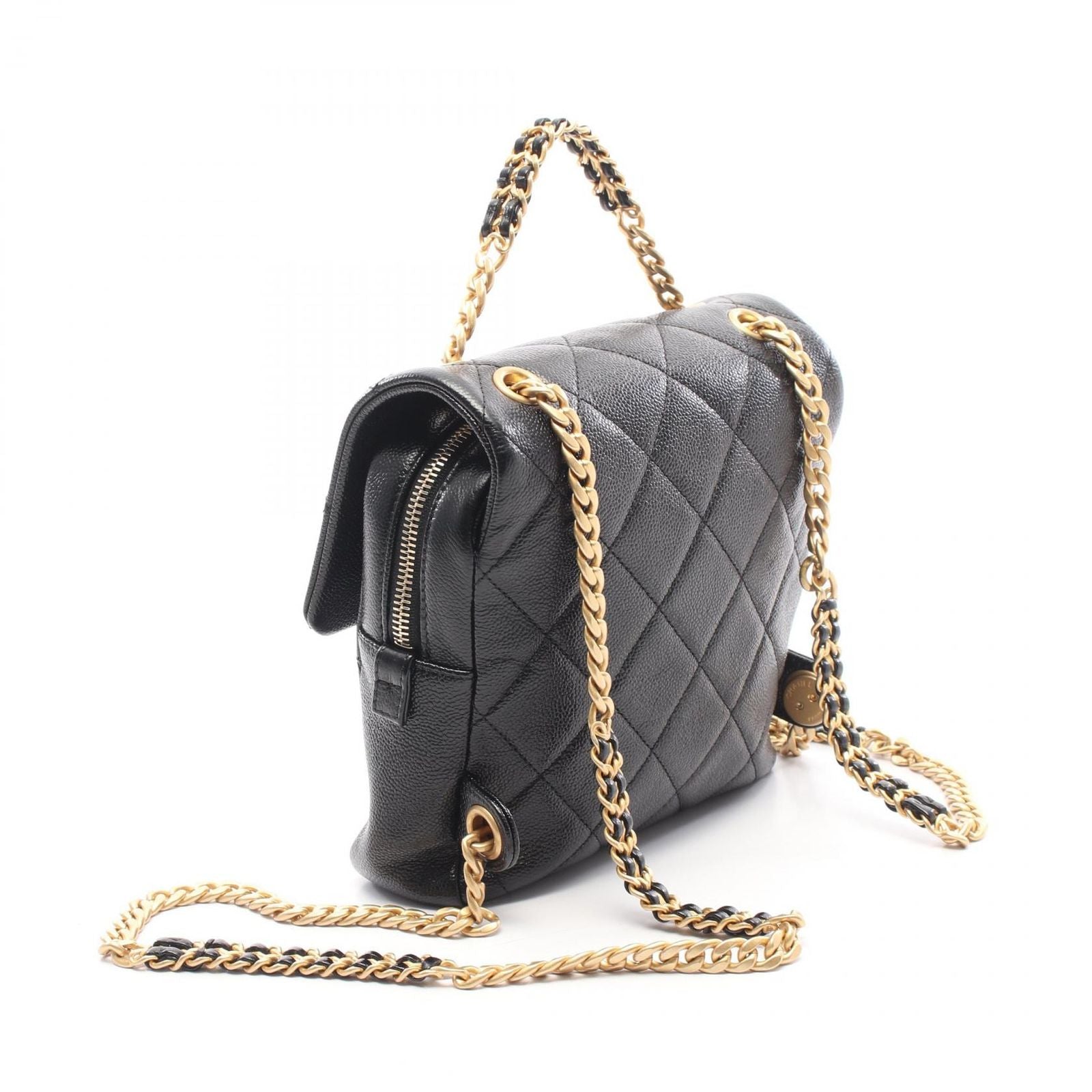 Chanel Backpack Quilted Chain Black Caviar Leather Square — view 2