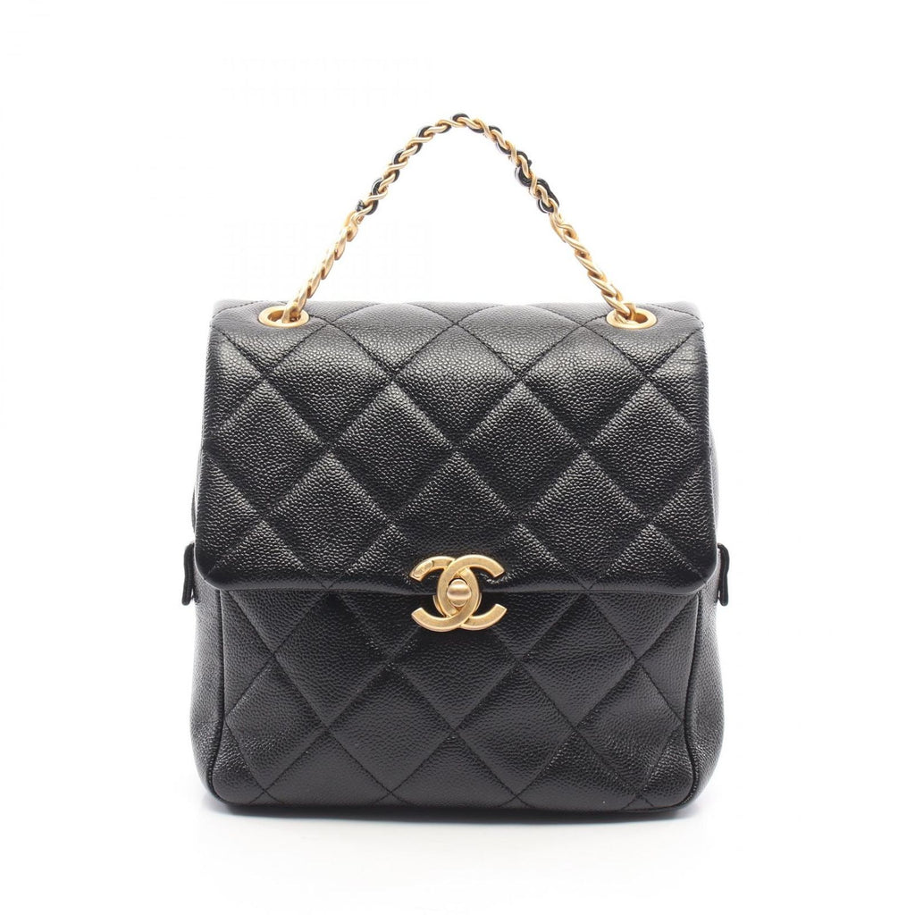 Chanel Backpack Quilted Chain Black Caviar Leather Square