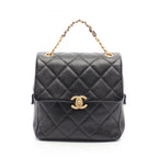 Chanel Backpack Quilted Chain Black Caviar Leather Square
