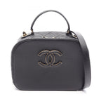 Chanel Shoulder Bag Quilted Vanity 2-Way Black Leather CC Logo Chain