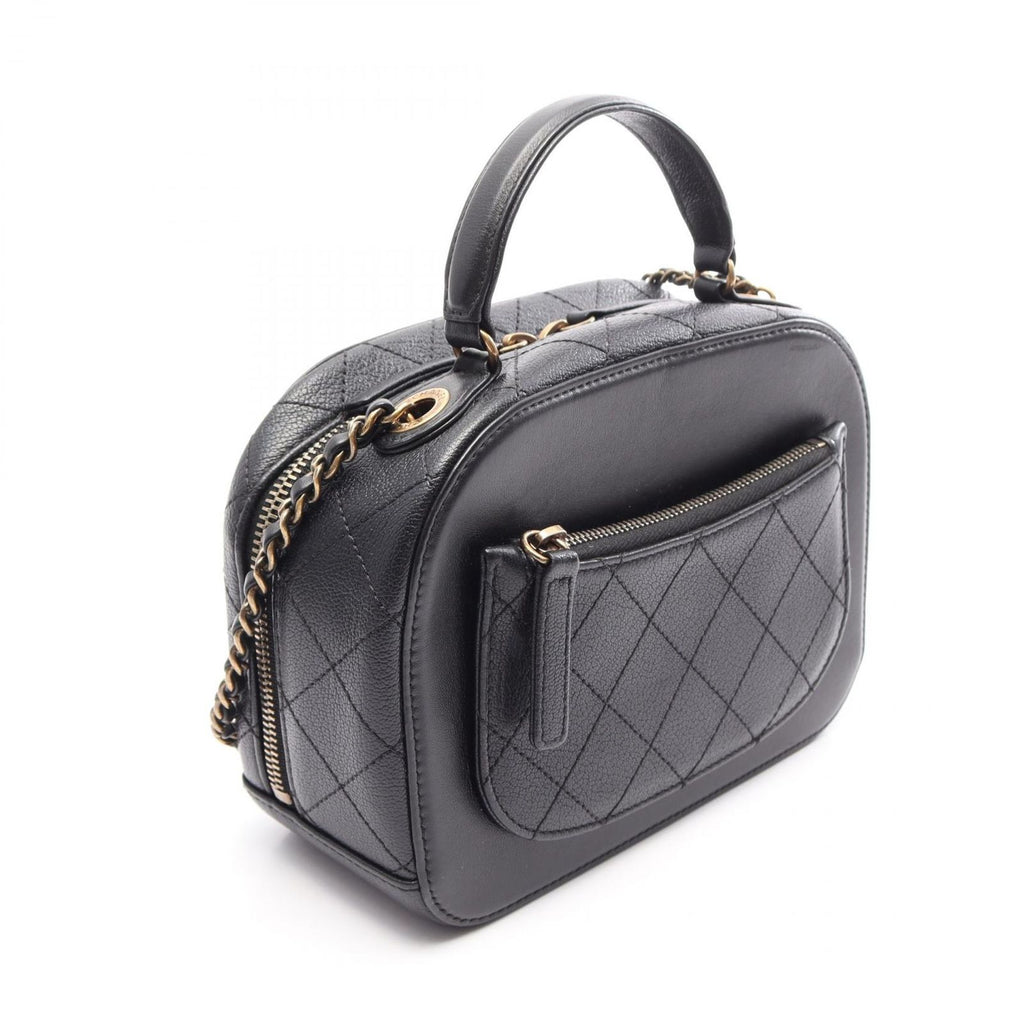 Chanel Shoulder Bag Quilted Vanity 2-Way Black Leather CC Logo Chain — view 2