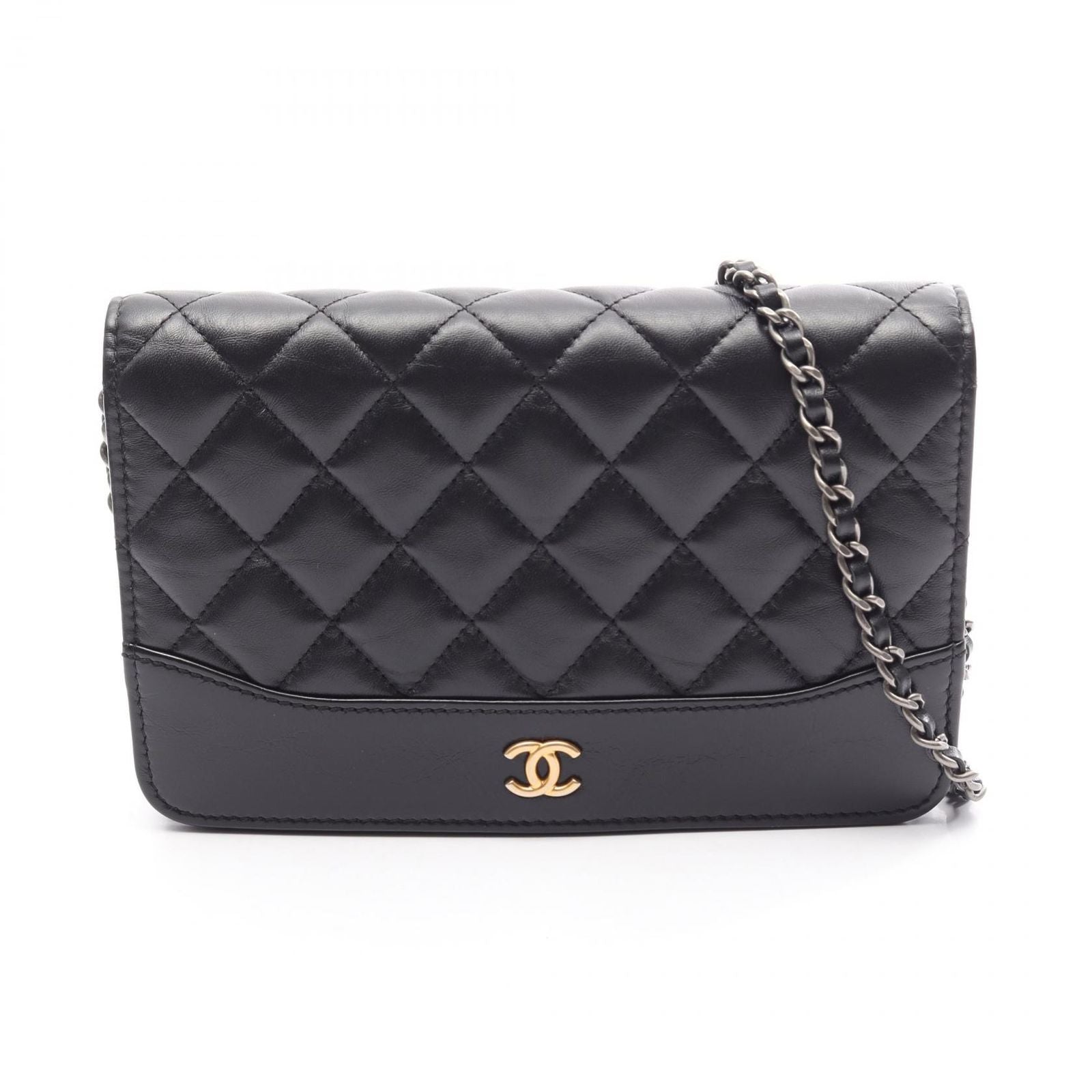 Chanel Shoulder Bag Gabrielle Black Leather Quilted Chain Wallet