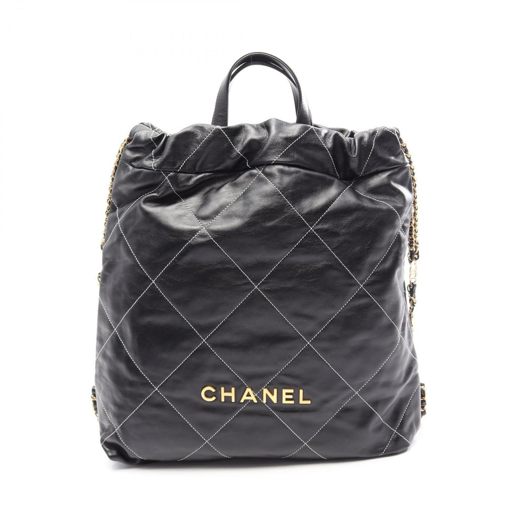 Chanel Backpack 22 Large Black Leather 22 Quilted Chain
