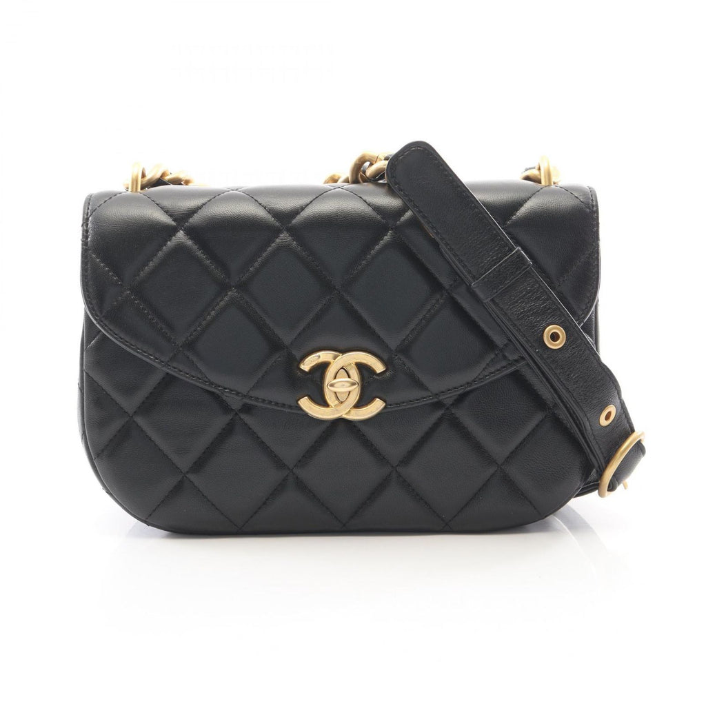 Chanel Shoulder Bag Quilted Black Lambskin Chain