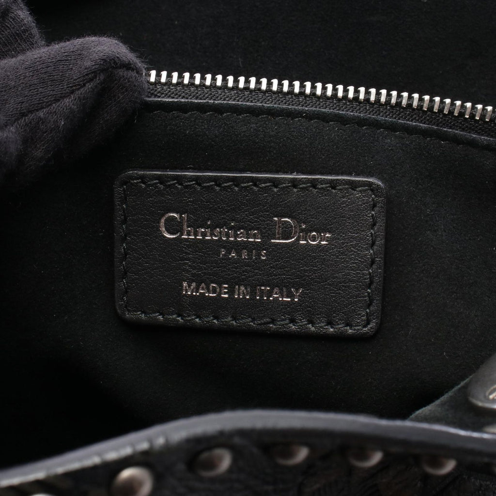 Dior Handbag Lady Dior 2-Way Black Khaki Leather Lady Dior Studs Tote — view 4