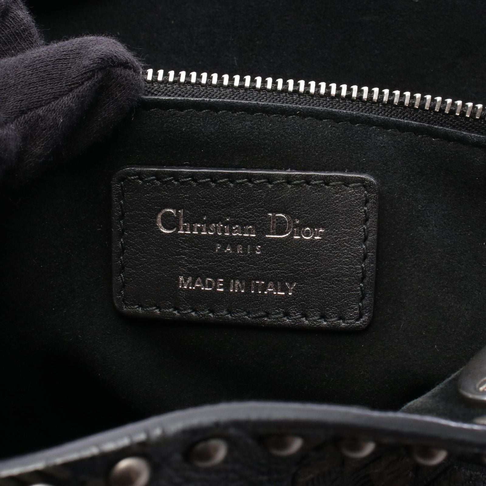 Dior Handbag Lady Dior 2-Way Black Khaki Leather Lady Dior Studs Tote — view 4