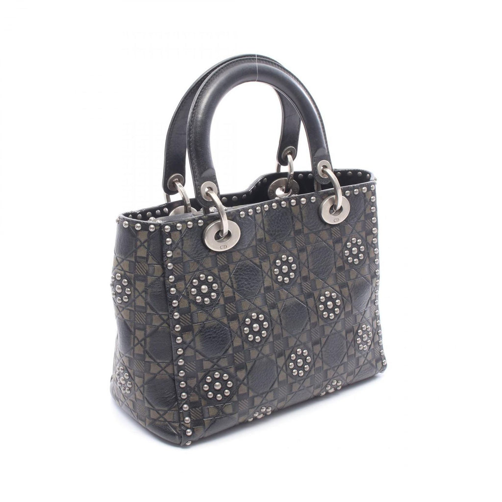 Dior Handbag Lady Dior 2-Way Black Khaki Leather Lady Dior Studs Tote — view 2
