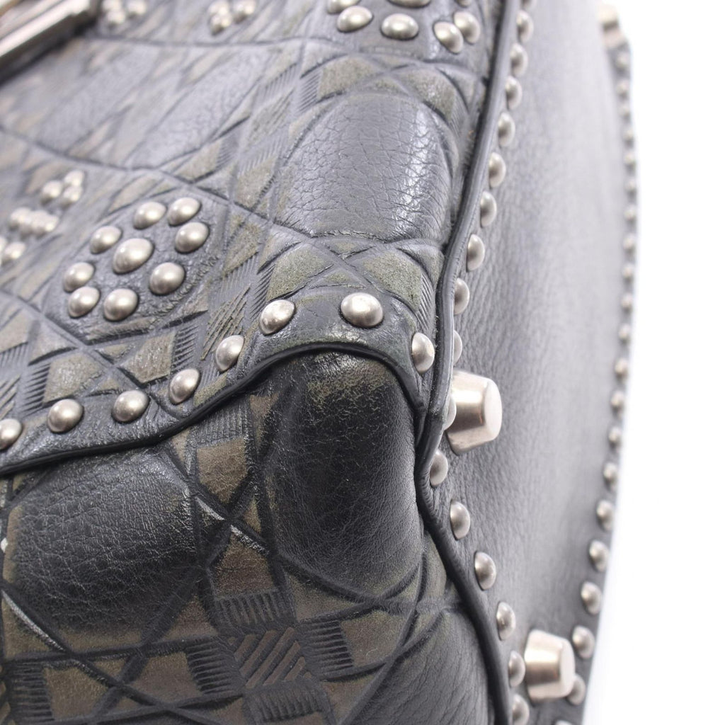Dior Handbag Lady Dior 2-Way Black Khaki Leather Lady Dior Studs Tote — view 7