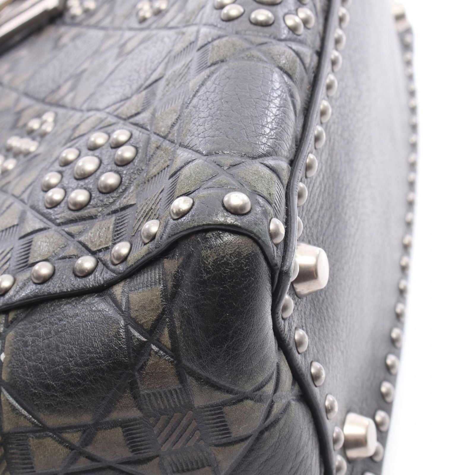 Dior Handbag Lady Dior 2-Way Black Khaki Leather Lady Dior Studs Tote — view 7