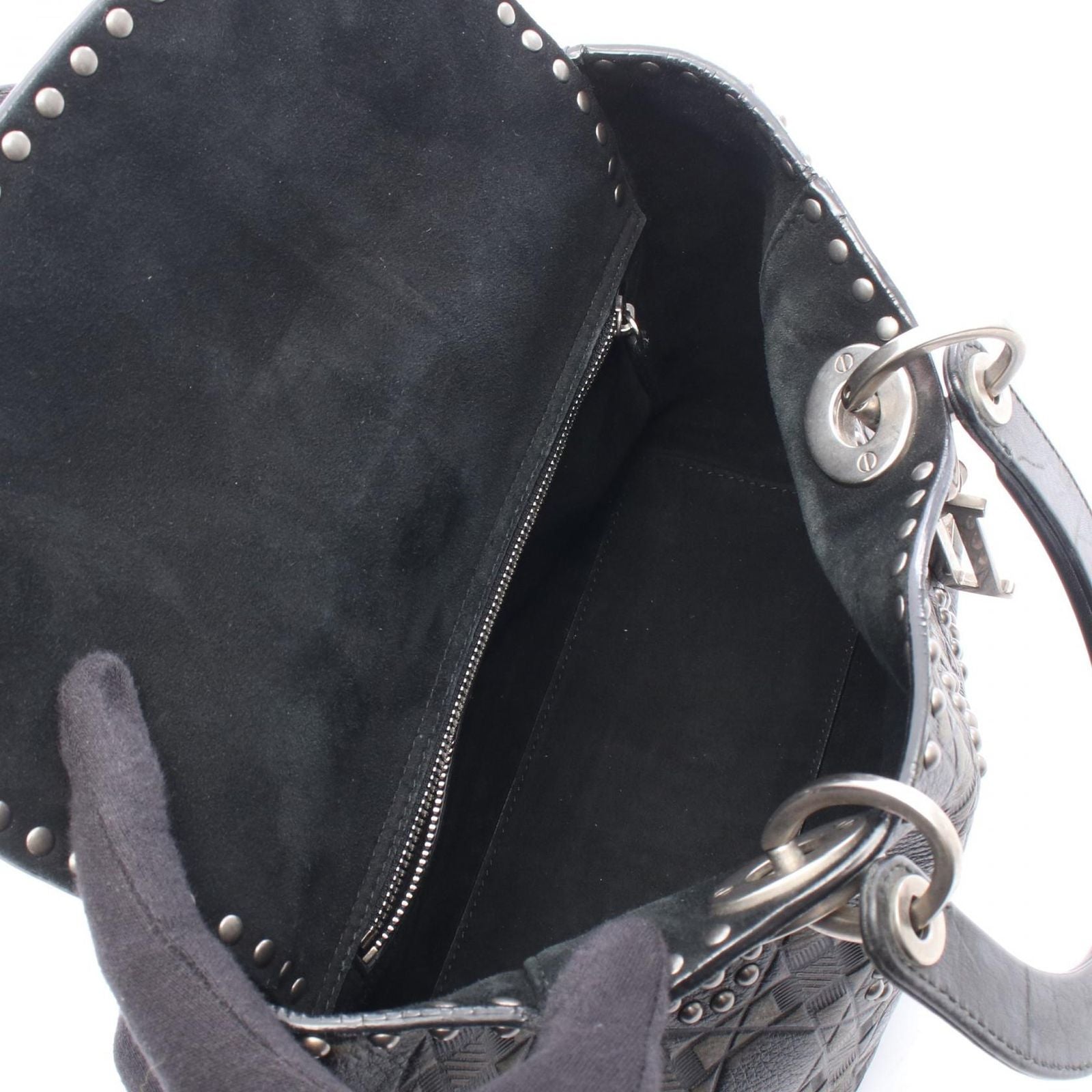 Dior Handbag Lady Dior 2-Way Black Khaki Leather Lady Dior Studs Tote — view 3