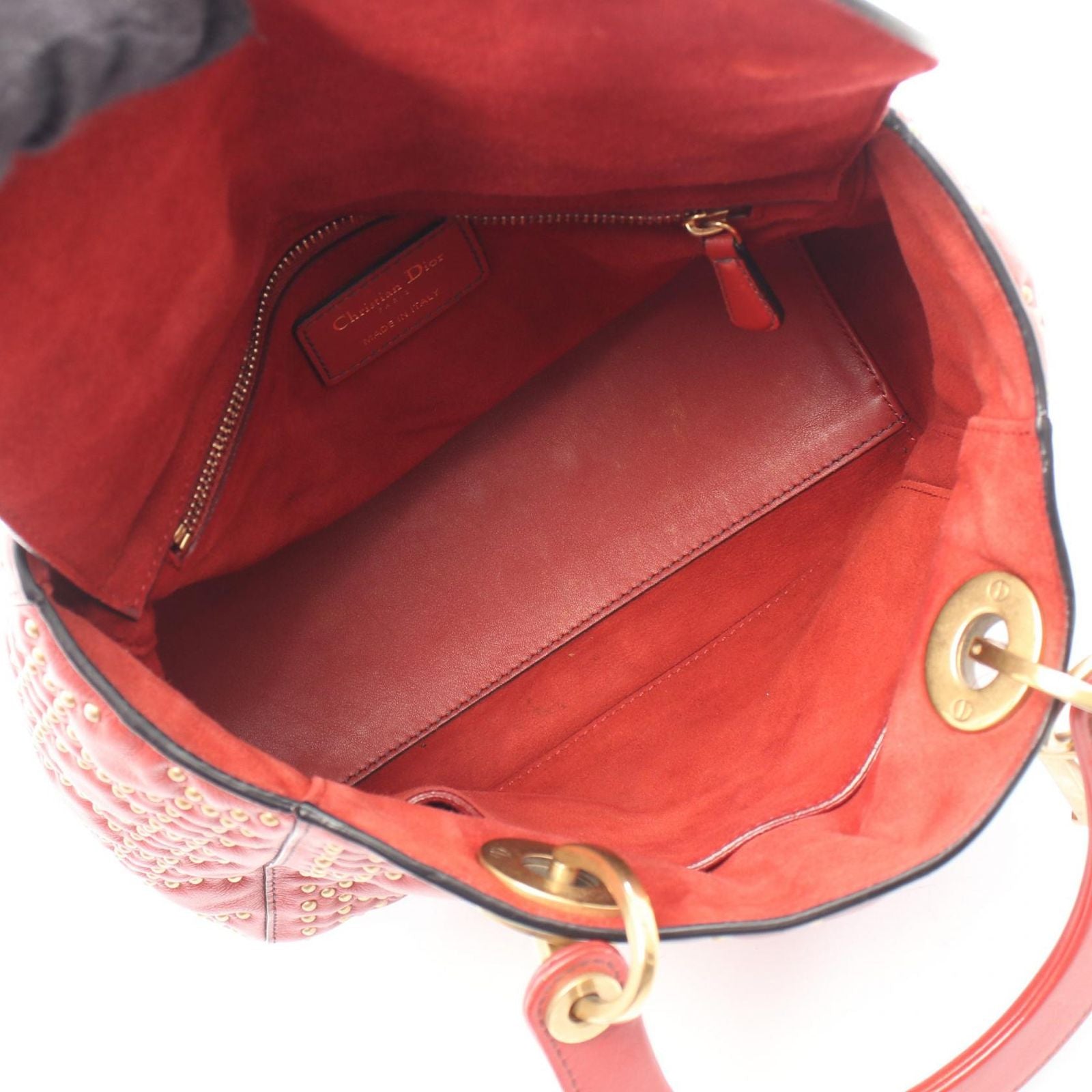 Dior Handbag Lady Dior 2-Way Red Leather Lady Dior Studs Tote — view 3