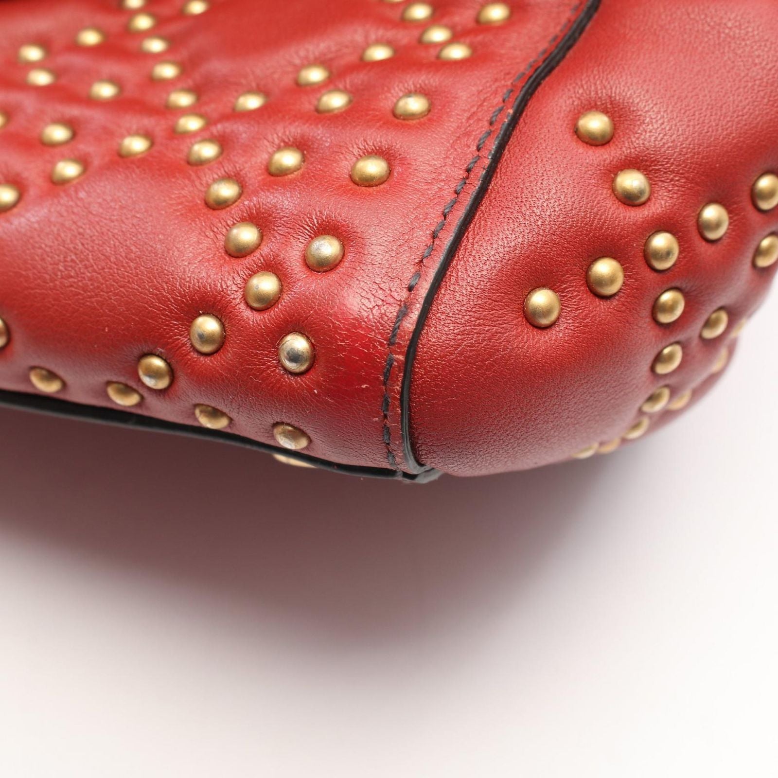 Dior Handbag Lady Dior 2-Way Red Leather Lady Dior Studs Tote — view 8