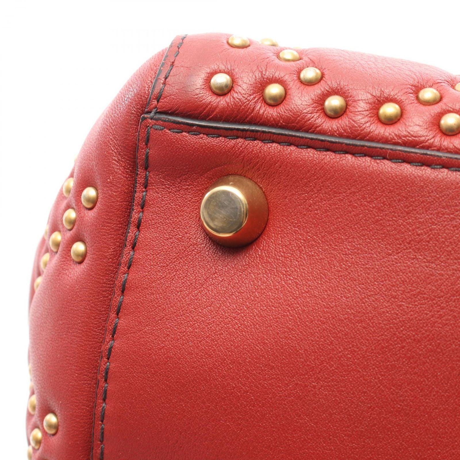 Dior Handbag Lady Dior 2-Way Red Leather Lady Dior Studs Tote — view 9