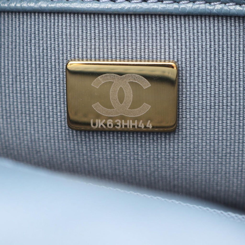 Chanel Backpack Quilted Camellia Chain Around Smoky Blue Caviar Leather — view 5