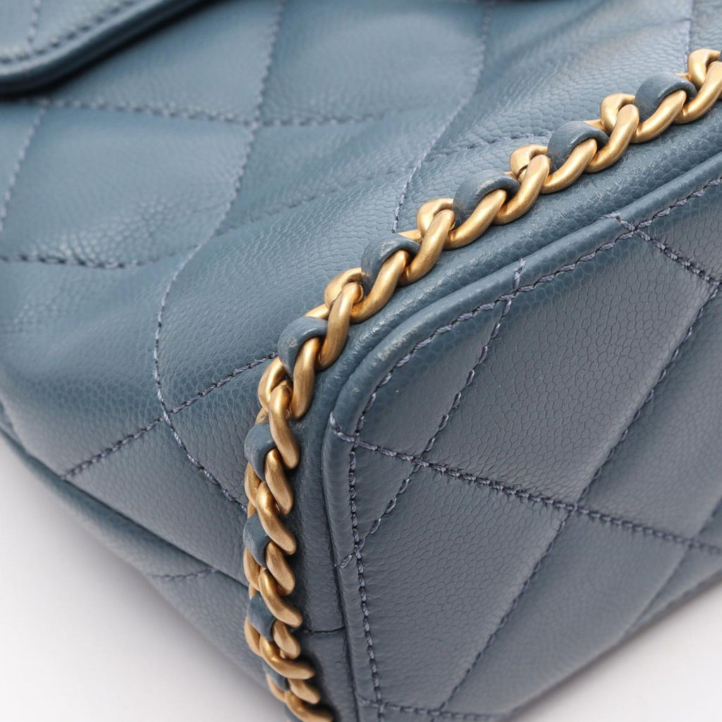 Chanel Backpack Quilted Camellia Chain Around Smoky Blue Caviar Leather — view 6