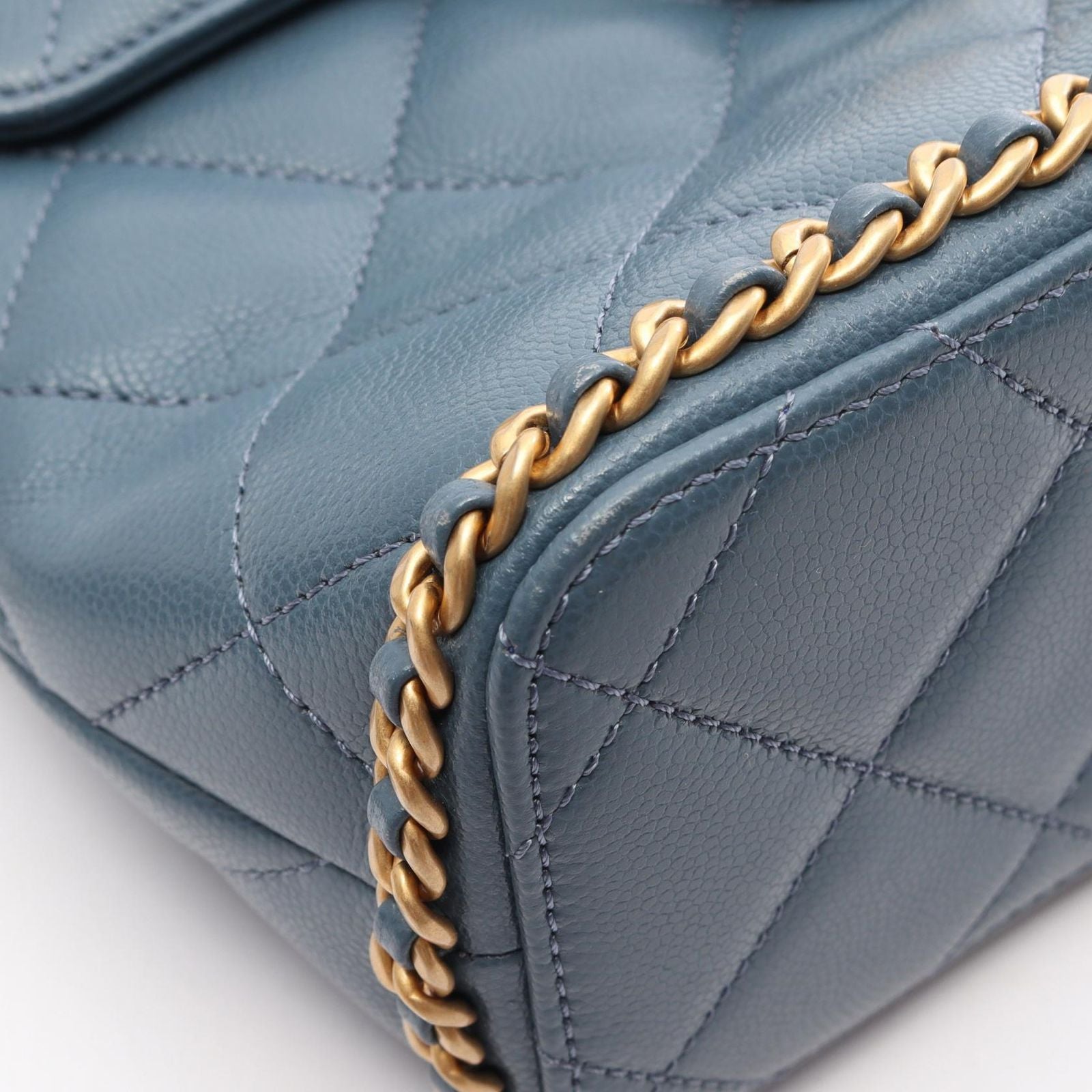 Chanel Backpack Quilted Camellia Chain Around Smoky Blue Caviar Leather — view 6