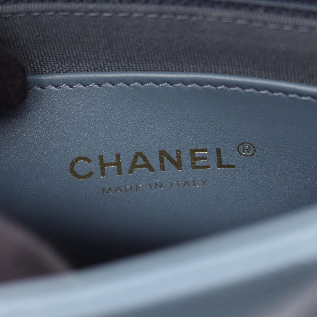 Chanel Backpack Quilted Camellia Chain Around Smoky Blue Caviar Leather — view 4