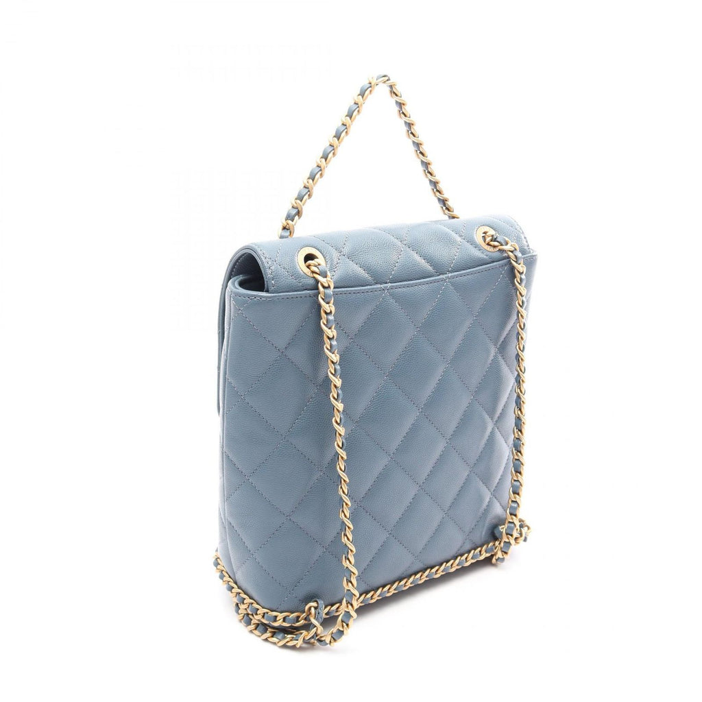 Chanel Backpack Quilted Camellia Chain Around Smoky Blue Caviar Leather — view 2