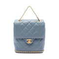 Chanel Backpack Quilted Camellia Chain Around Smoky Blue Caviar Leather