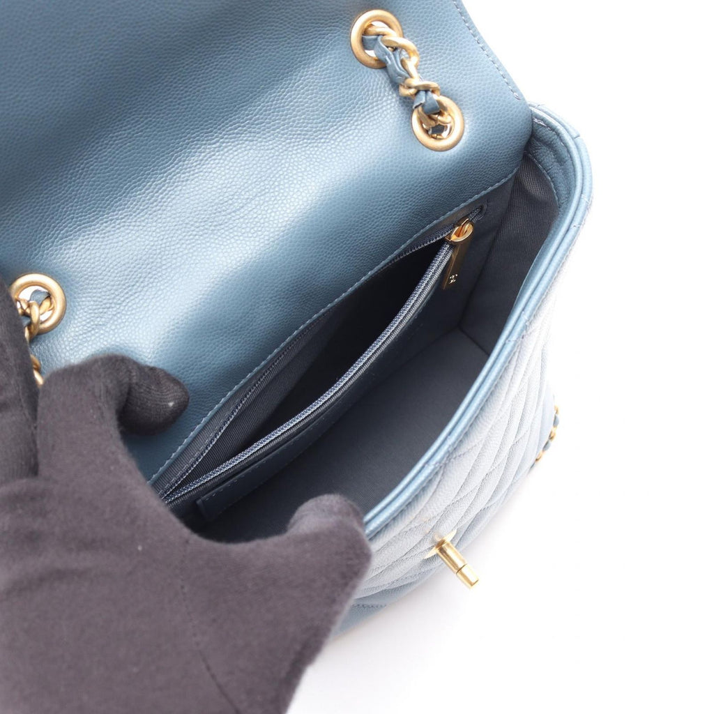 Chanel Backpack Quilted Camellia Chain Around Smoky Blue Caviar Leather — view 3