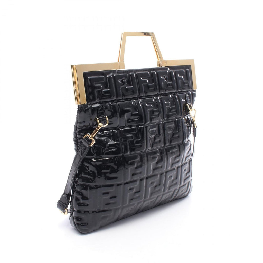Fendi Tote FF Embossed 2-Way Black Patent Leather Handbag — view 2