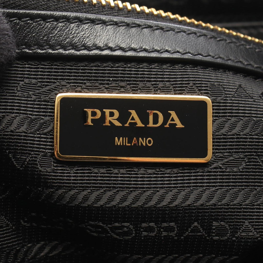 Prada Handbag Logo Jacquard 2-Way Black Canvas Leather — view 4