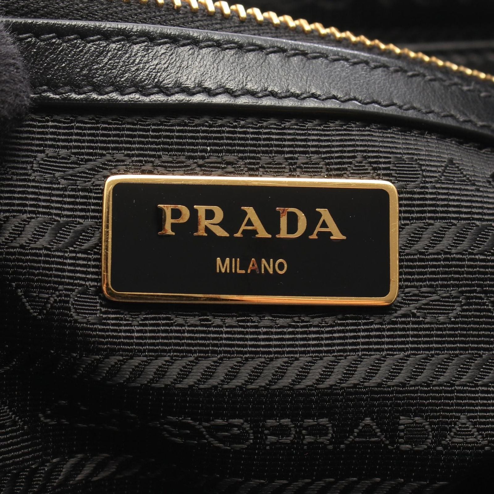 Prada Handbag Logo Jacquard 2-Way Black Canvas Leather — view 4