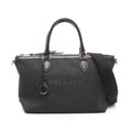 Prada Handbag Logo Jacquard 2-Way Black Canvas Leather