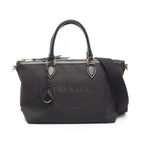 Prada Handbag Logo Jacquard 2-Way Black Canvas Leather