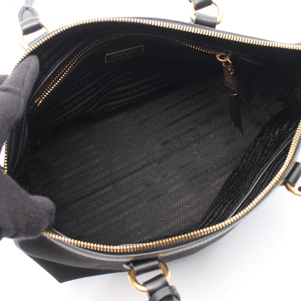 Prada Handbag Logo Jacquard 2-Way Black Canvas Leather — view 3