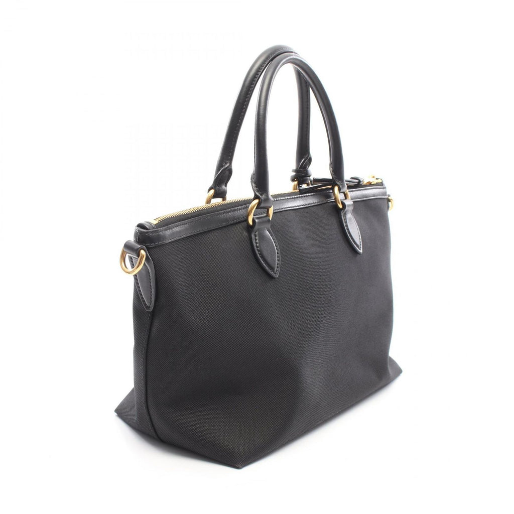 Prada Handbag Logo Jacquard 2-Way Black Canvas Leather — view 2