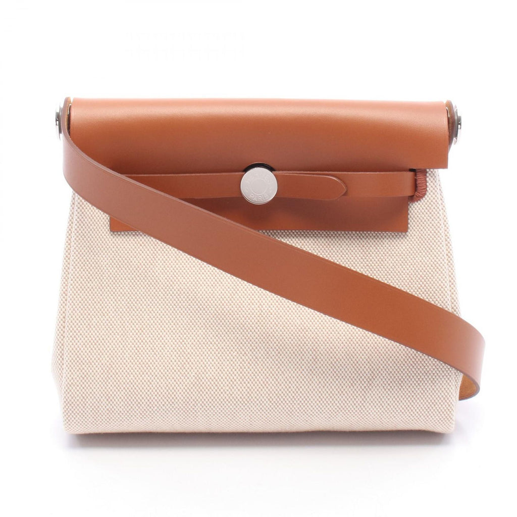 Hermes Shoulder Bag Herbag Zip Mini Ecru Fauve Canvas Leather