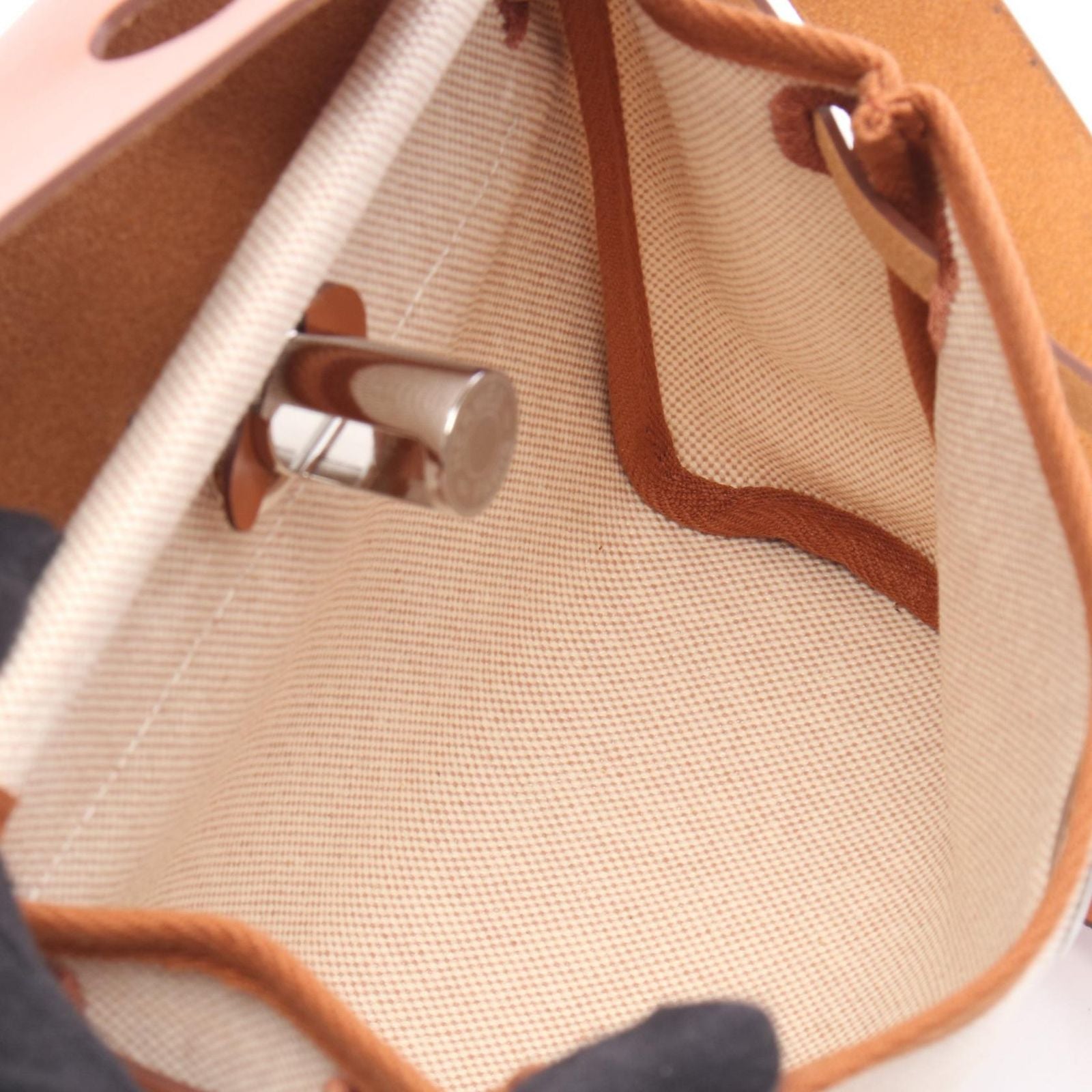 Hermes Shoulder Bag Herbag Zip Mini Ecru Fauve Canvas Leather — view 3
