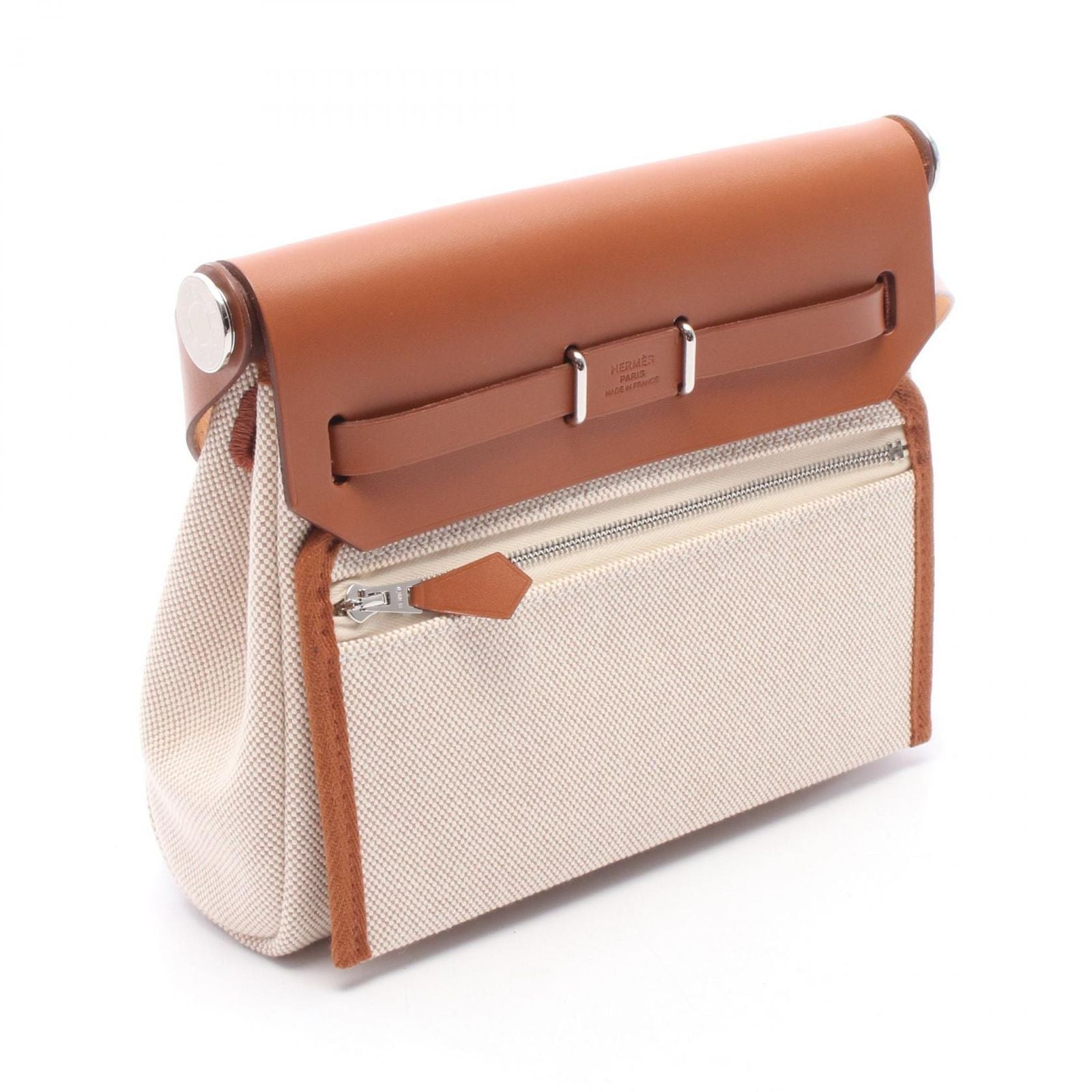 Hermes Shoulder Bag Herbag Zip Mini Ecru Fauve Canvas Leather — view 2