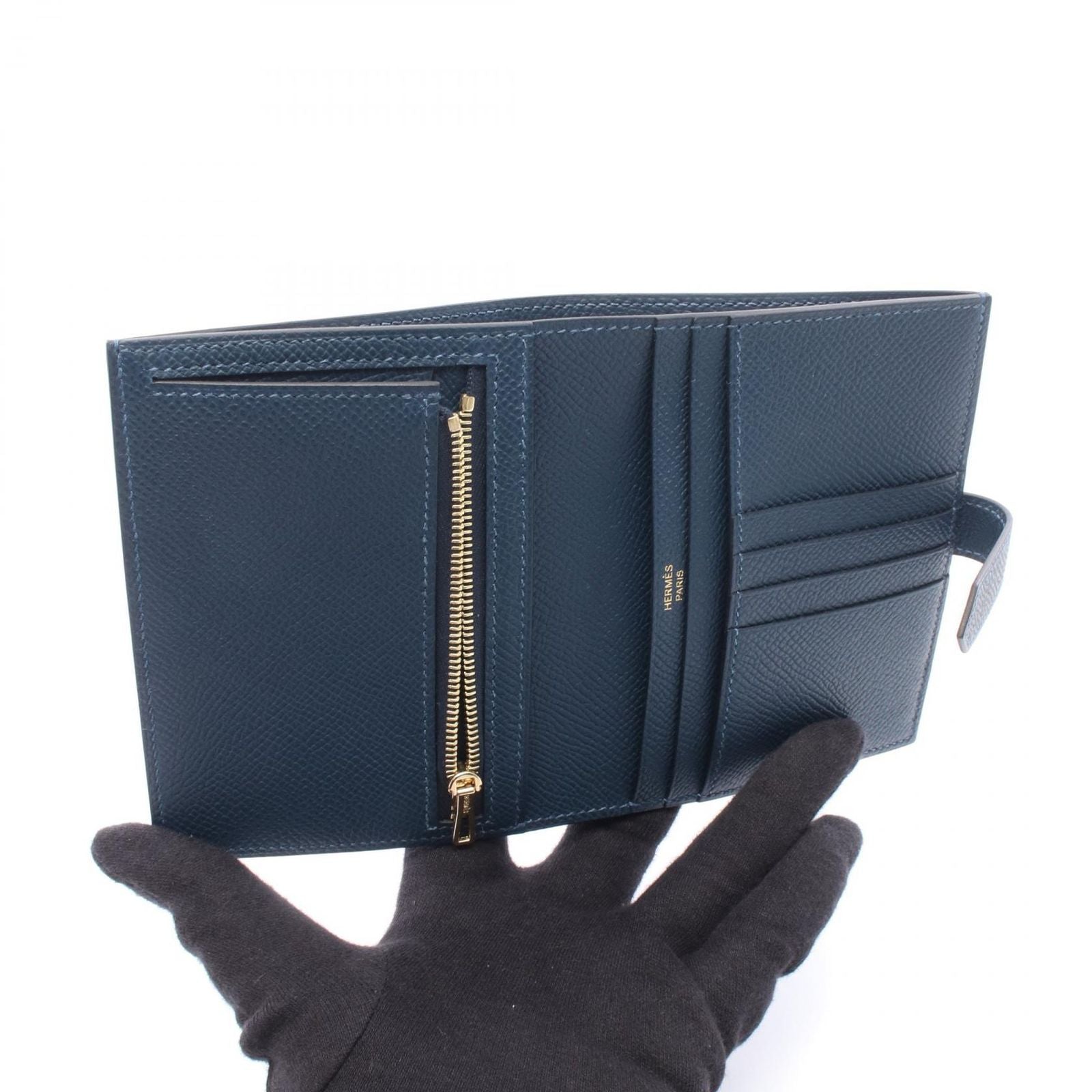 Hermes Bifold Wallet Bearn Compact Blue Dogalis Leather Calf — view 3