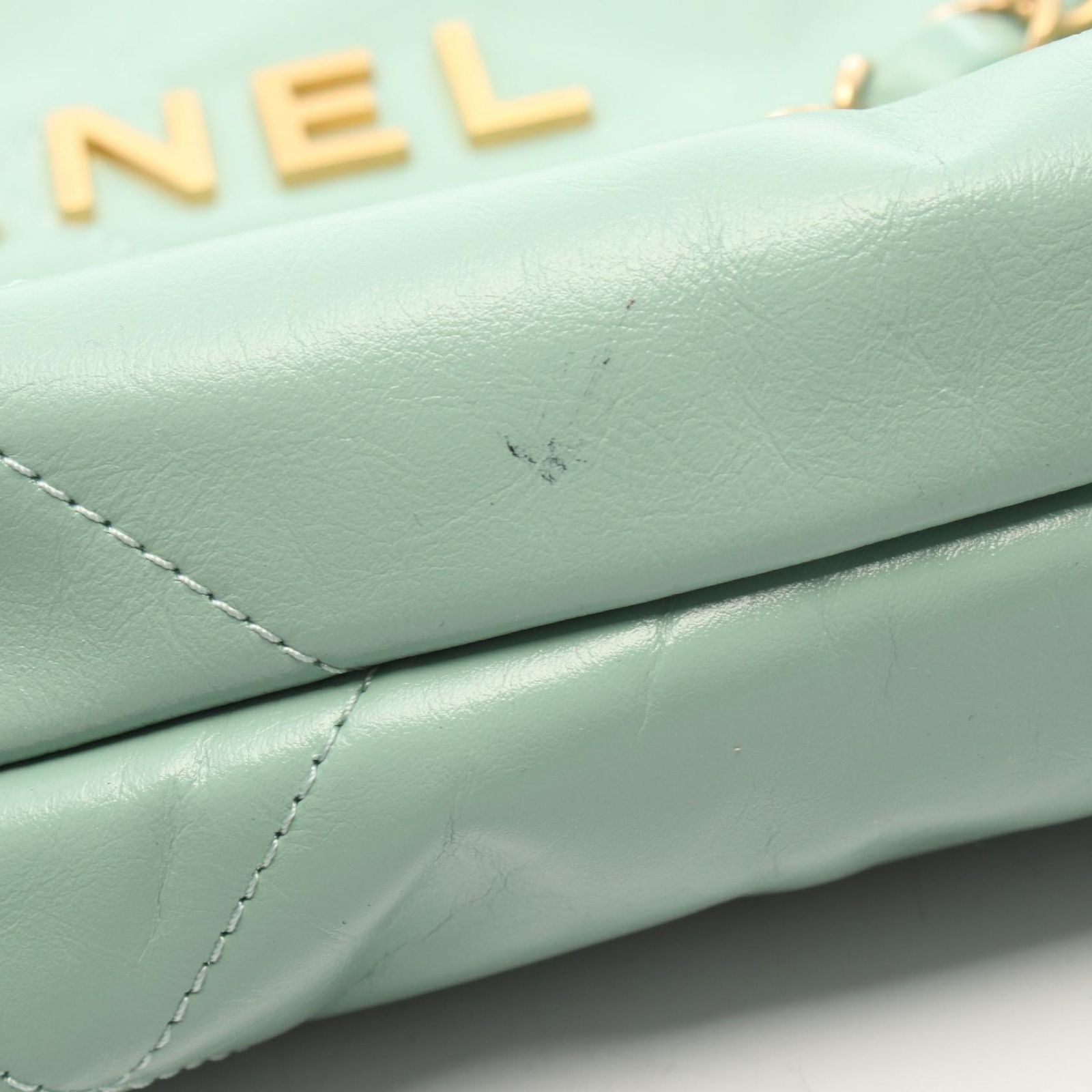 Chanel Shoulder Bag Quilted 22 Small Mint Green Lambskin 22 Chain — view 7