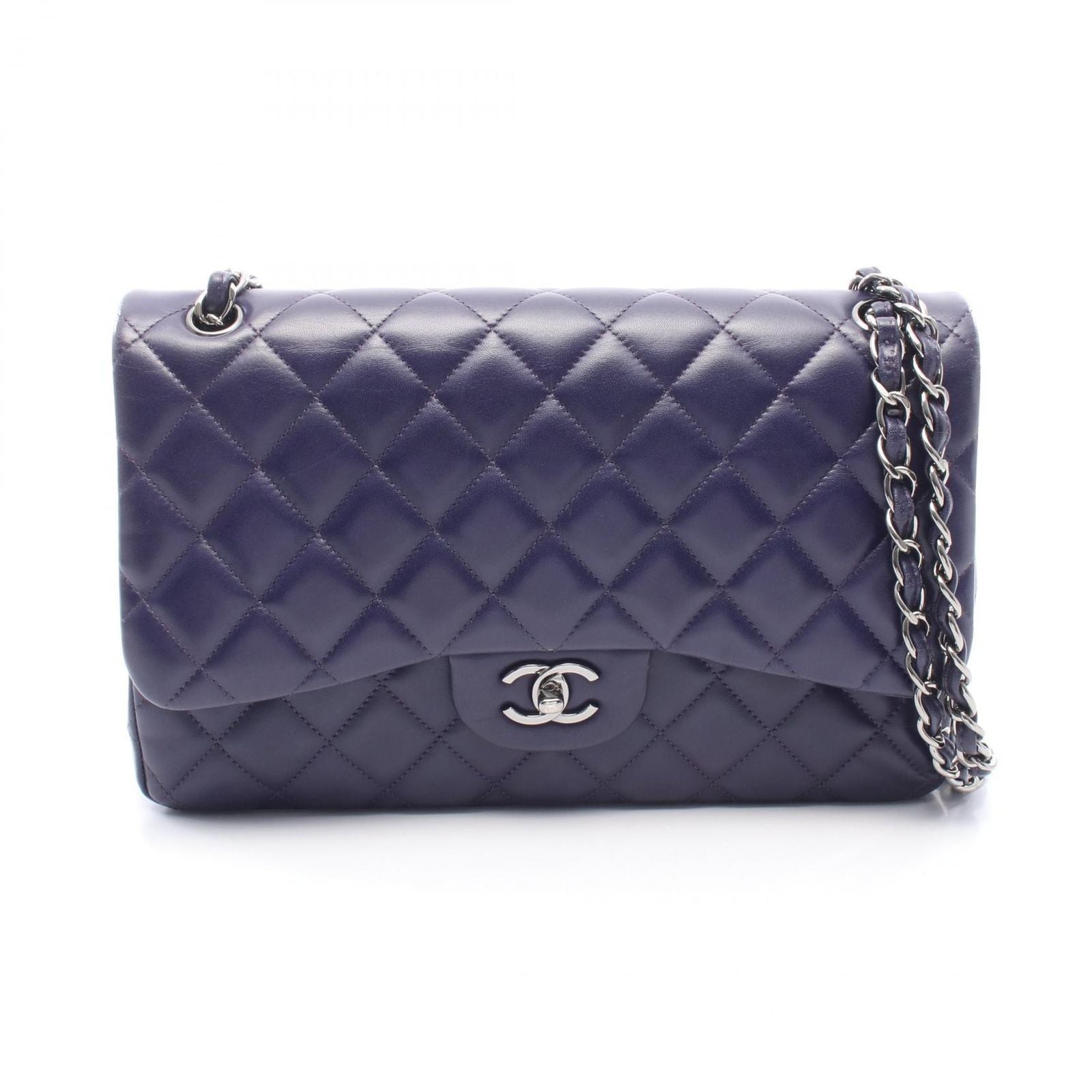 Chanel Shoulder Bag Deca Quilted 30 Classic Large Double Flap Purple Lambskin