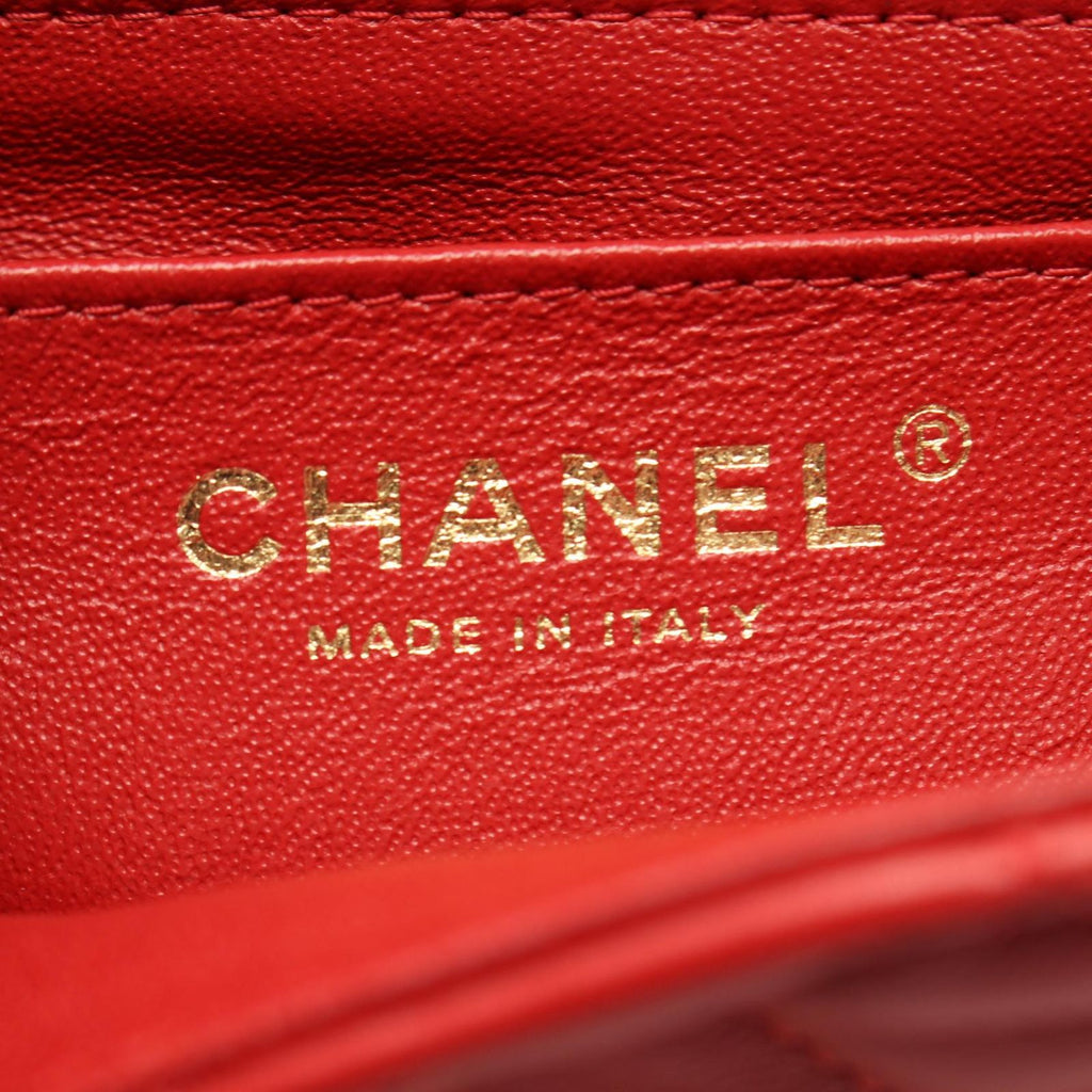 Chanel Shoulder Bag Mini Quilted 20 Red Lambskin Chain — view 4