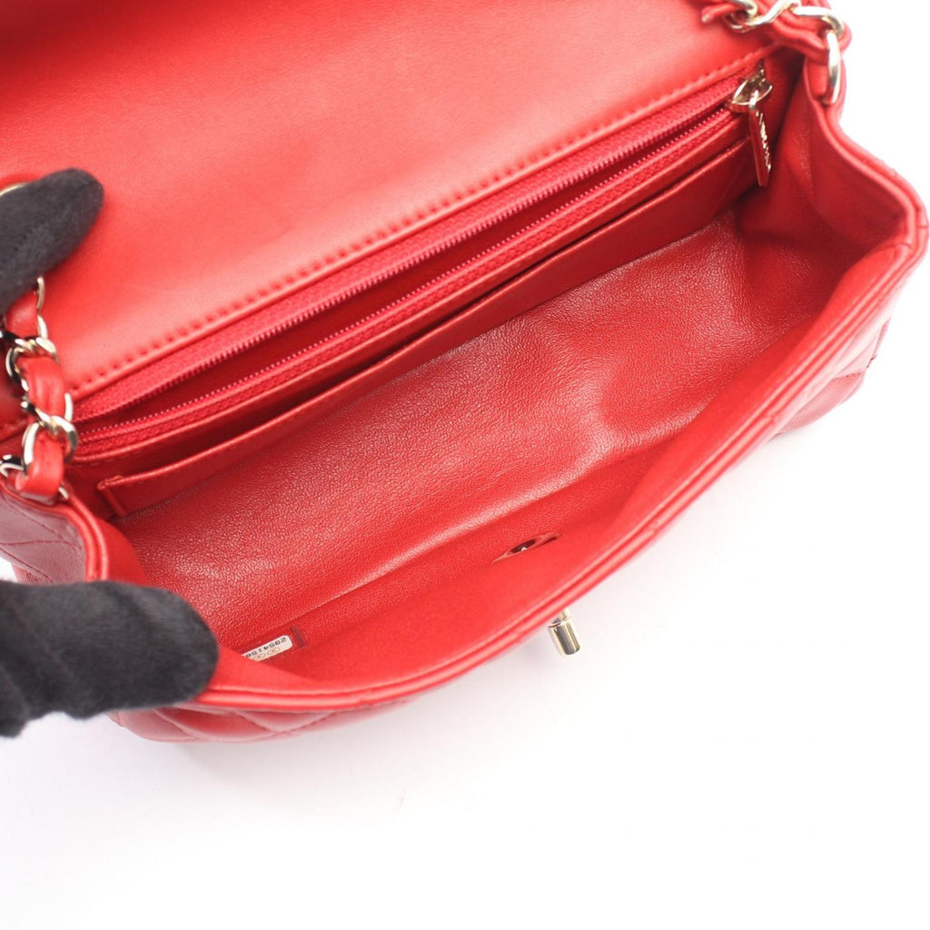 Chanel Shoulder Bag Mini Quilted 20 Red Lambskin Chain — view 3