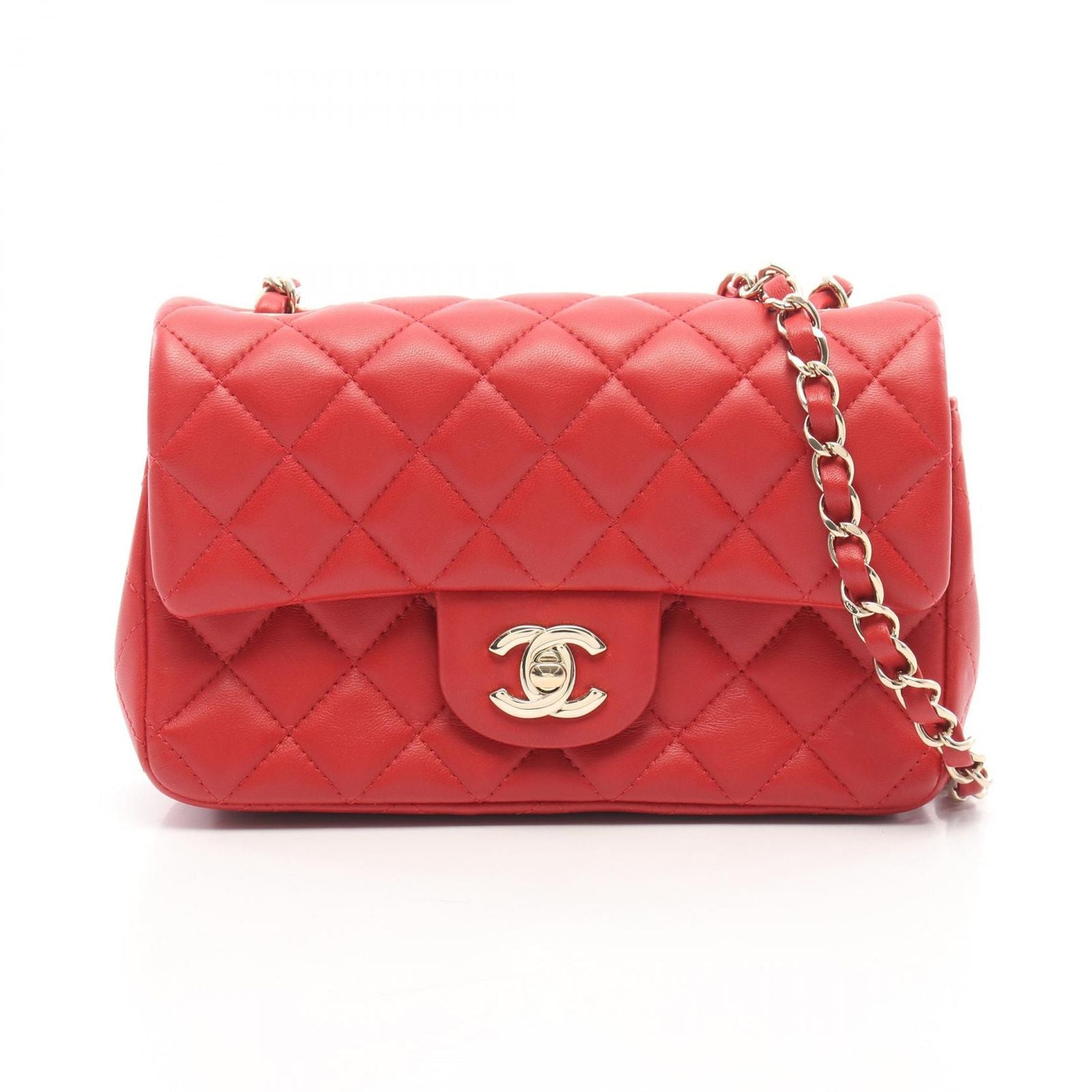 Chanel Shoulder Bag Mini Quilted 20 Red Lambskin Chain