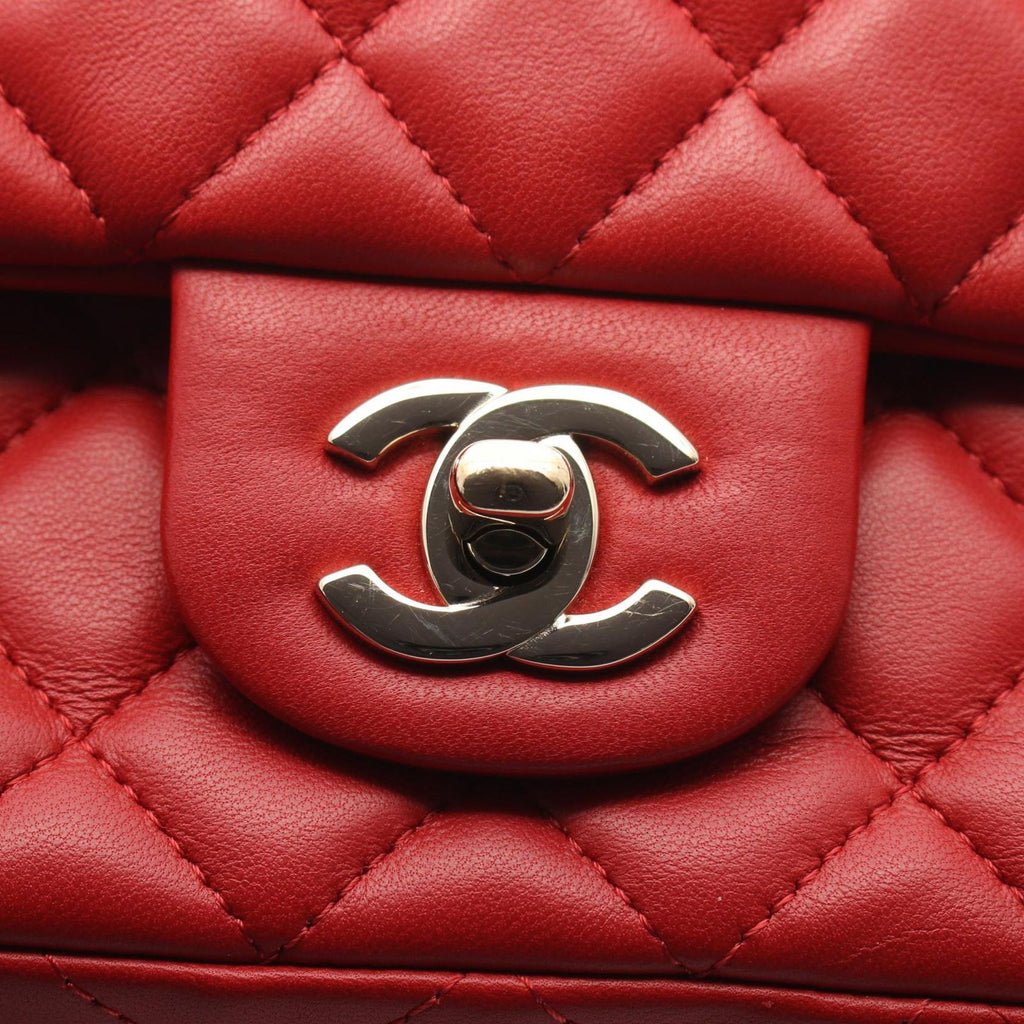Chanel Shoulder Bag Mini Quilted 20 Red Lambskin Chain — view 8