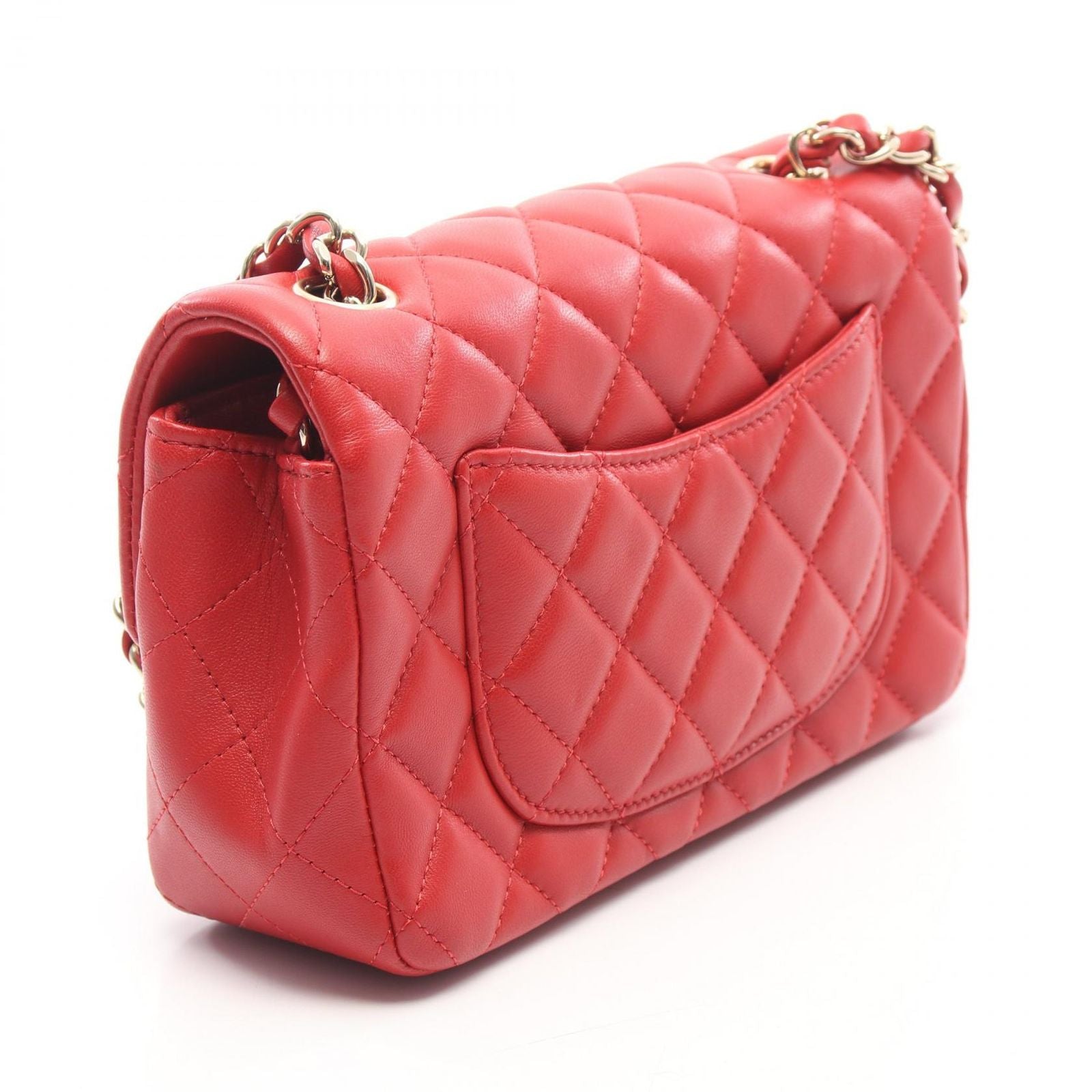 Chanel Shoulder Bag Mini Quilted 20 Red Lambskin Chain — view 2