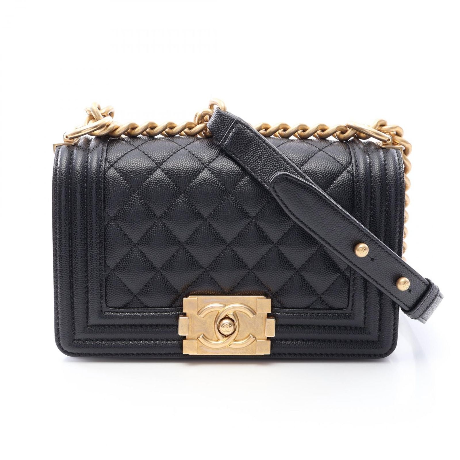Chanel Shoulder Bag Boy Small Black Caviar Leather Chain