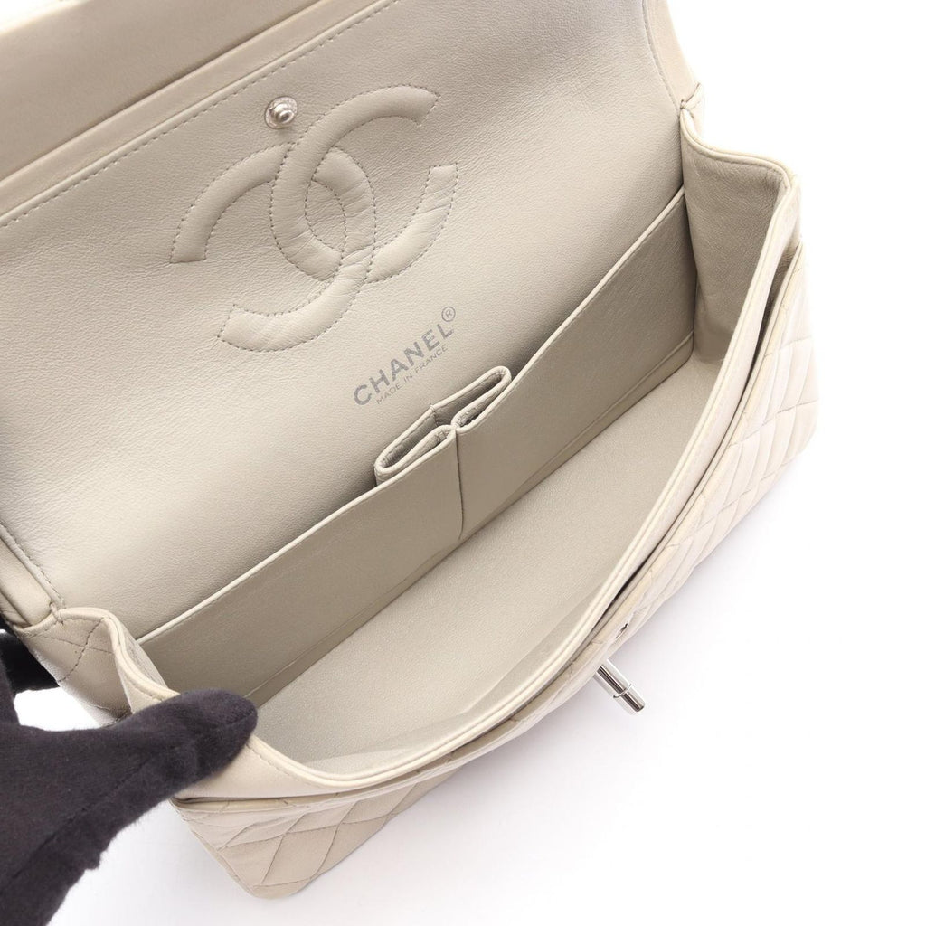 Chanel Shoulder Bag Quilted Double Flap Light Gray Lambskin Chain — view 3