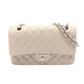 Chanel Shoulder Bag Quilted Double Flap Light Gray Lambskin Chain