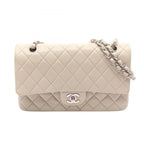 Chanel Shoulder Bag Quilted Double Flap Light Gray Lambskin Chain