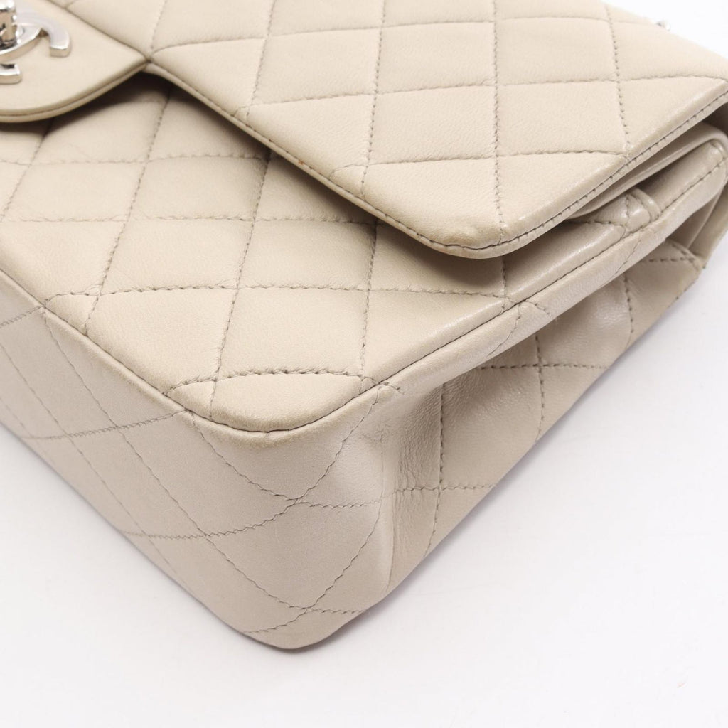 Chanel Shoulder Bag Quilted Double Flap Light Gray Lambskin Chain — view 9