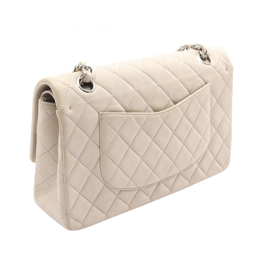 Chanel Shoulder Bag Quilted Double Flap Light Gray Lambskin Chain — view 2