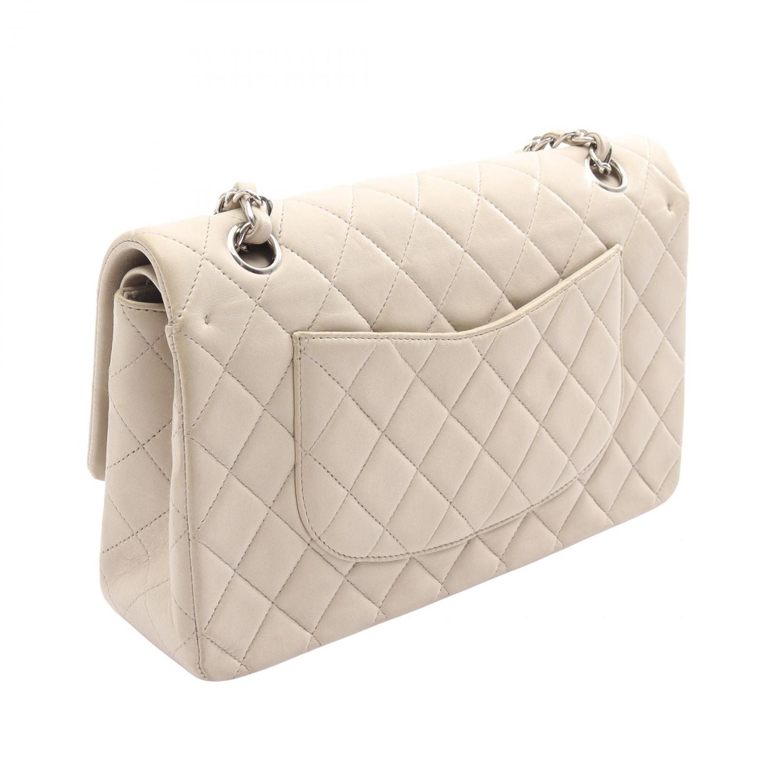 Chanel Shoulder Bag Quilted Double Flap Light Gray Lambskin Chain — view 2