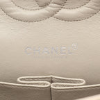 Chanel Shoulder Bag Quilted Double Flap Light Gray Lambskin Chain — view 4